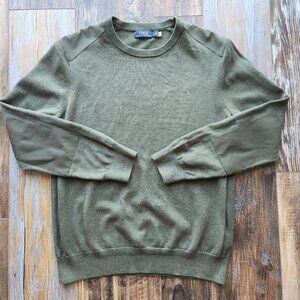 Polo Ralph Lauren Pony Hybrid Elbow Patch Crewneck Sweater Cotton Green